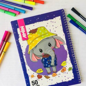 دفتر نقاشی فانتزی جلد برجسته و اکلیلی و شاین دار - صحافی سیمی - طرح فیل - 50 برگ