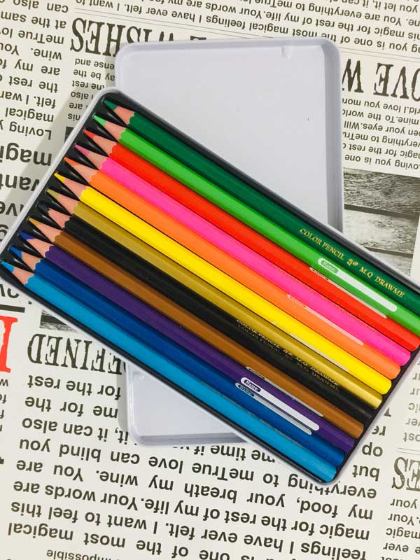 انواع مداد رنگی جعبه فلزی 12 رنگ کیفیت عالی برند MQ ام کیو
