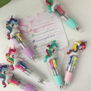 خودکار 4 رنگ فانتزی کوتاه مدل خارجی دخترانه و پسرانه با سر خودکاری تک شاخ سیلیکونی