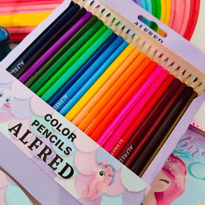 مداد رنگی 24 رنگ سه گوش برند خارجی آلفرد جعبه مقوایی و قیمت رقابتی