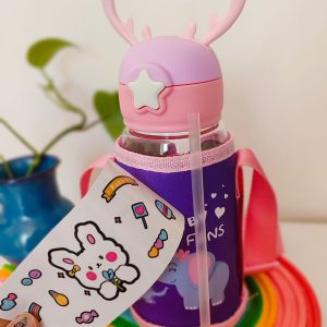 قمقمه آب مدل فانتزی و دانش آموزی - کیف دار، بند دار، نی دار - همراه با استیکر
