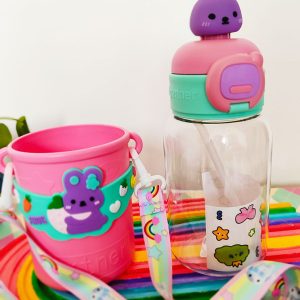 قمقمه خارجی با محافظ سیلیکونی - طرح دخترانه صورتی