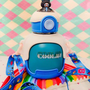 قمقمه فلزی درجه یک - مدل فانتزی - رنگ آبی - نمای محصول از روبرو