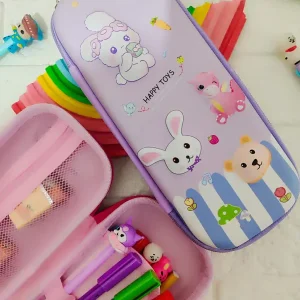 جامدادی دخترانه نیمه تبلتی سه‌بعدی طرح Happy Toys مدل خرس و خرگوش