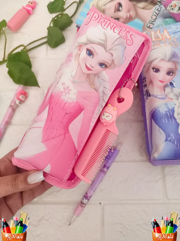 جامدادی صورتی السا جامدادی صورتی دخترانه السا با آویز فانتزی
