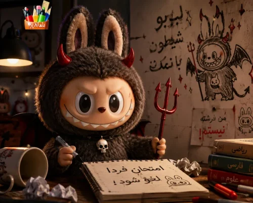 تصویر طنز و فانتزی از شخصیت لبوبو با شاخ و بال شیطانی؛ بازسازی طنزآمیز شایعات درباره Labubu